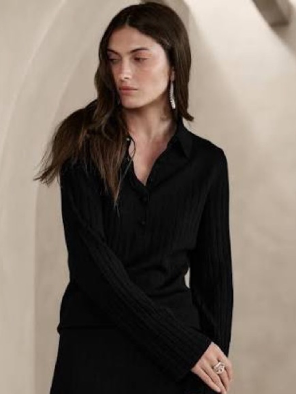 Banana Republic Nezha black 100% merino wool sweater top ribbed size medium